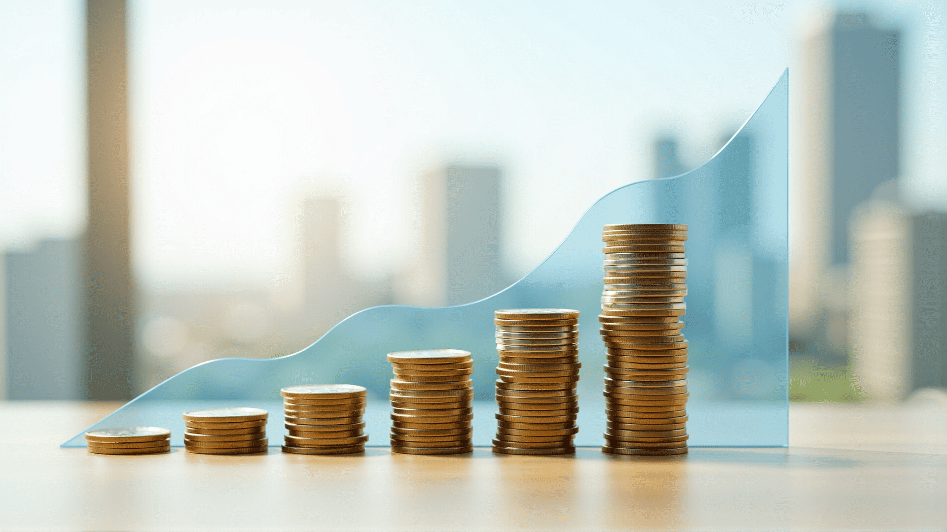 Growing savings with coins and graph.