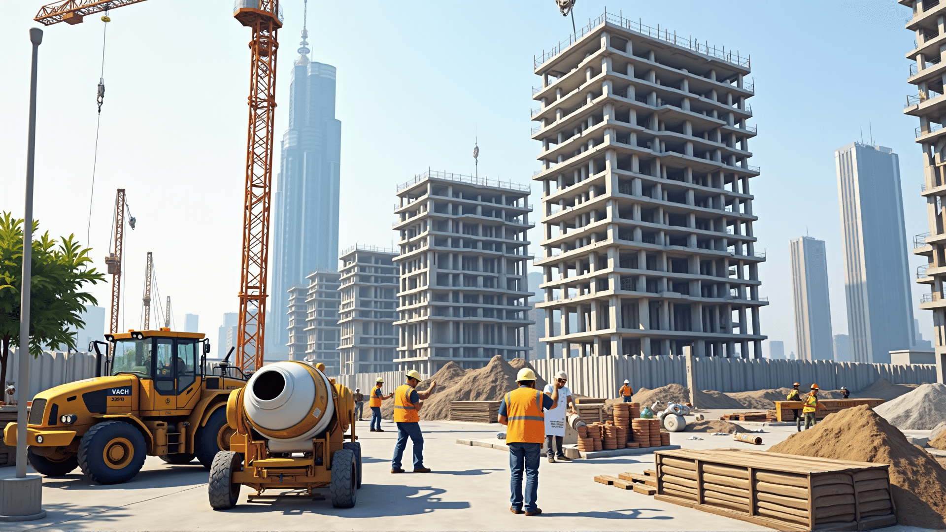 Construction site with active building.